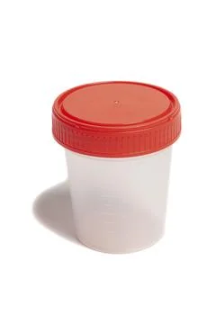 Empty plastic container for collection of analyses and biomaterials isolate.. Stock Photos