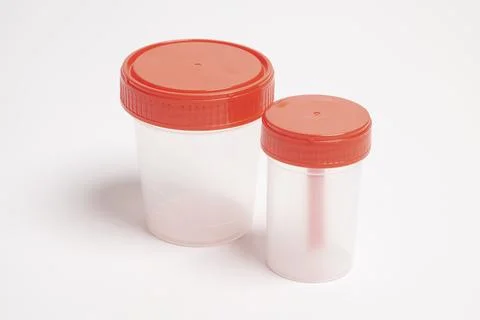Empty plastic container for collection of analyses and biomaterials isolate.. Stock Photos