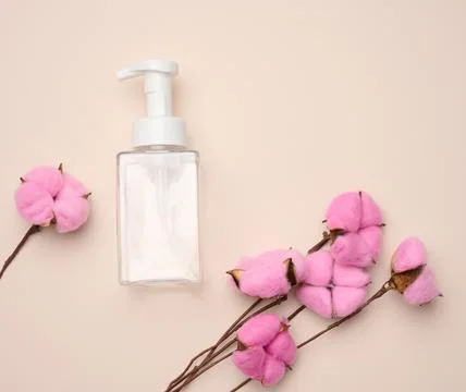 Empty plastic container with dispenser for liquid products, soap or shampoo o Stock Photos