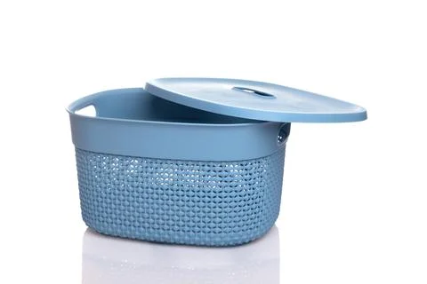 Empty plastic container with lid on white background Stock Photos