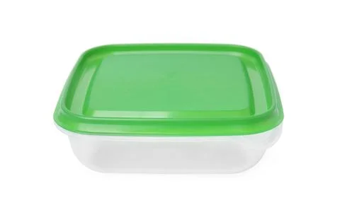 Empty plastic container on white background. Food storage Foto stock