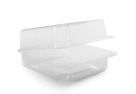 Empty plastic food container isolated on white background Stock Photos