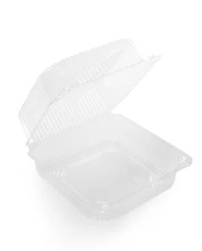 Empty plastic food container isolated on white background Stock Photos