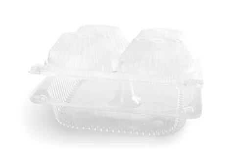 Empty plastic food container isolated on white background Stock Photos