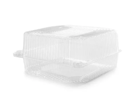 Empty plastic food container isolated on white background Stock Photos