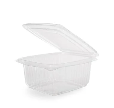 Empty plastic food container on white background Stock Photos