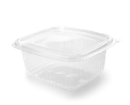 Empty plastic food container on white background Stock Photos