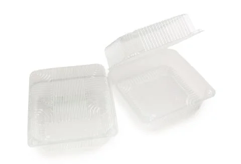 Empty plastic food containers isolated on white background Stock Photos