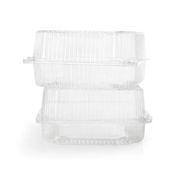 Empty plastic food containers isolated on white background Stock Photos