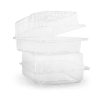 Empty plastic food containers isolated on white background Stock Photos
