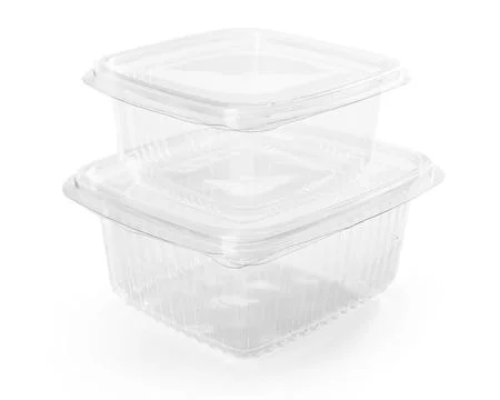 Empty plastic food containers on white background Stock Photos