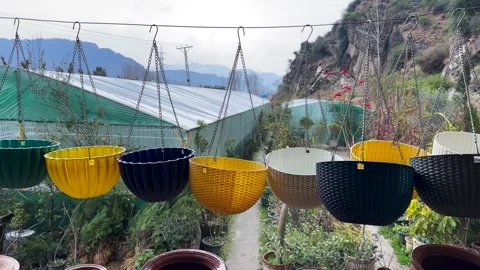 Empty Plastic Hanging Basket for Plants Stock Footage 329973125
