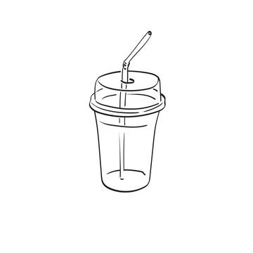 Empty plastic iced cup with straw illustration vector hand drawn isolated Stock Illustration