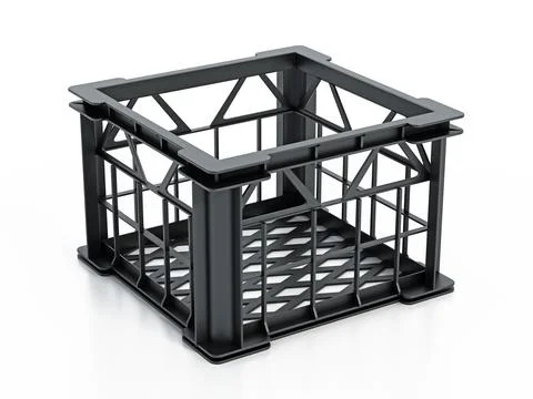 Empty plastic milk crate isolated on white background. 3D illustration Stock Illustration