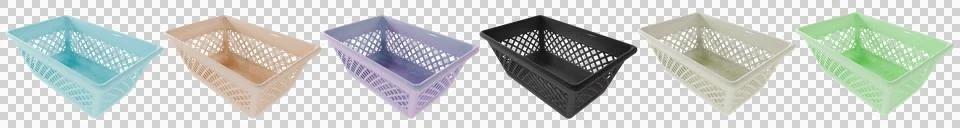 Empty plastic rectangular basket (box, bin) in different colours, top side view Stock Illustration