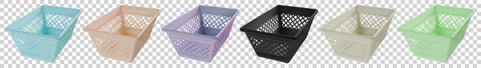 Empty plastic rectangular basket in different colours isolated, top side view Stock Illustration