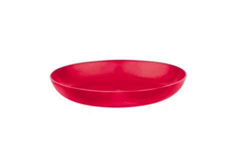 Empty Plastic round plate isolated on white Foto stock