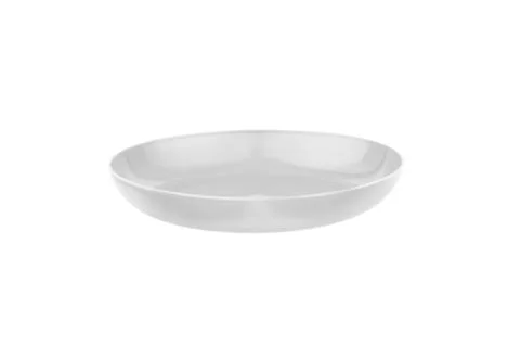 Empty Plastic round plate isolated on white Foto stock