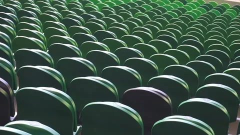Empty plastic seats in a stadium. Matches to be played without fans. Stock Footage 126205293