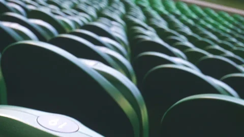 Empty plastic seats in a stadium. Matches to be played without fans. Stock Footage 126207159