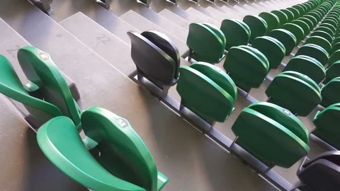 Empty plastic seats in a stadium. Matches to be played without fans. Stock Footage 126207623