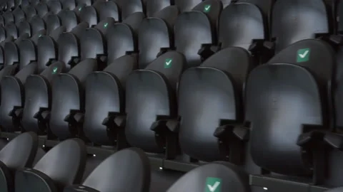 Empty plastic seats in a stadium. Matches to be played without fans. Stock Footage 193987790