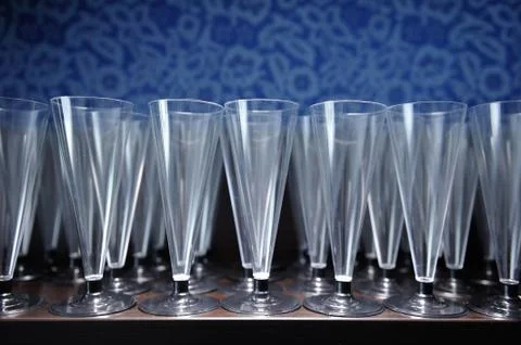 Empty plastic soft drink cups are on the shelf Stock Photos
