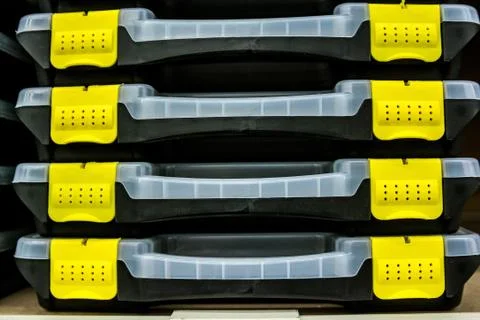 Empty plastic toolboxes Stock Photos