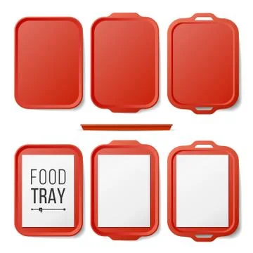 Empty Plastic Tray Salver Set Vector. Rectangular Red Plastic Tray Salver With イラスト素材
