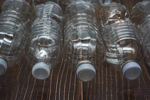 Empty plastic water bottles recycle material reduce waste Stock Photos