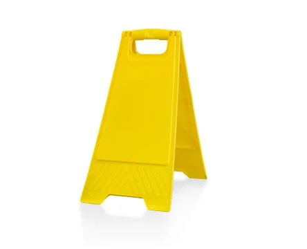 Empty plastic yellow warning board. Isolated on white background. Stock Photos