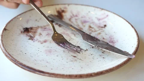 Empty plate after dessert at cafe in city center Stock Footage 335066275
