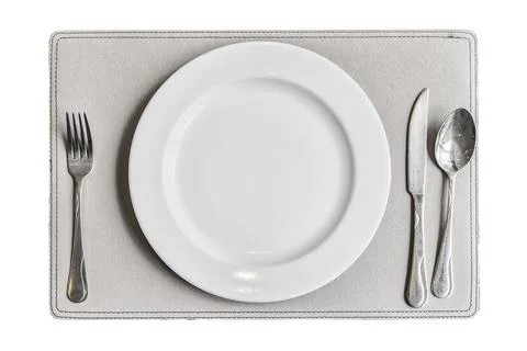 Empty plate and cutlery isolate on white background Foto stock