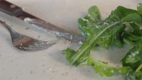 Empty plate and fork on a table Stock Footage 315425841
