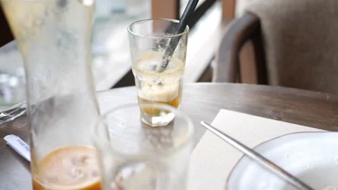Empty plate and glass after eating on table Stock Footage 161069053