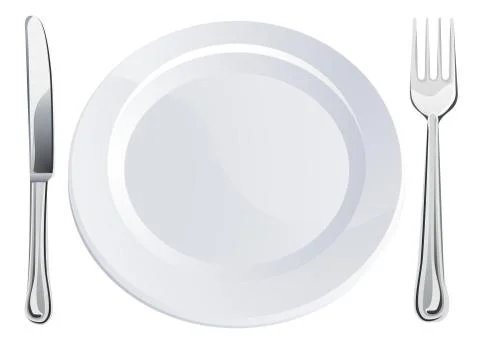 Empty plate and knife and fork cutlery Illustrazione stock