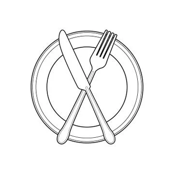 Empty plate and knife one line Vector Illustration.. Stock Illustration