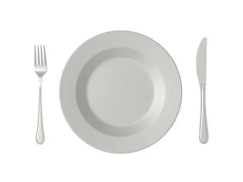 Empty plate, fork and knife Illustrazione stock