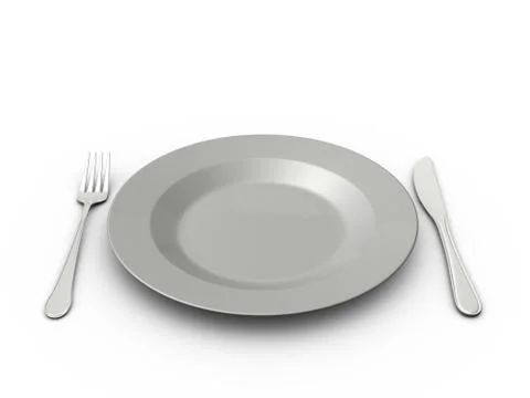 Empty plate, fork and knife Illustrazione stock