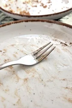 Empty Plate with Fork Indicating Finished Meal and Culinary Satisfaction Stock Photos