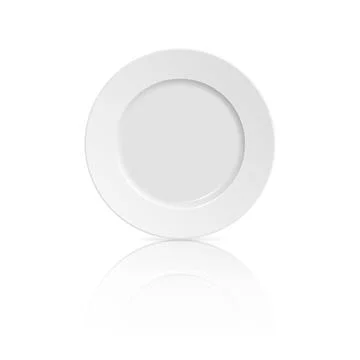 Empty plate with reflection on white background Illustrazione stock