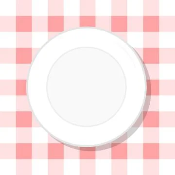 Empty plate on retro red tablecloth healthy diet meal. Vector illustration. S Stock Illustration