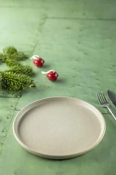 Empty plate setting for festive Christmas holiday dinner Stock Photos