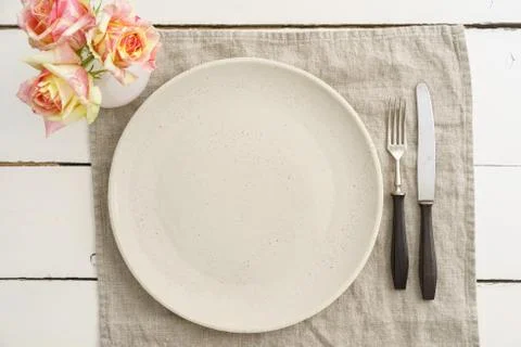 Empty plate with silverware Stock Photos
