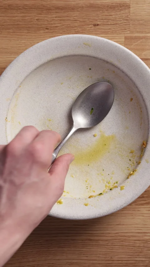 Empty Plate with Spoon After Meal Top View Видео 329889806