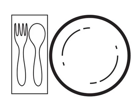 Empty plate with spoon and fork on a white background Stock Illustration