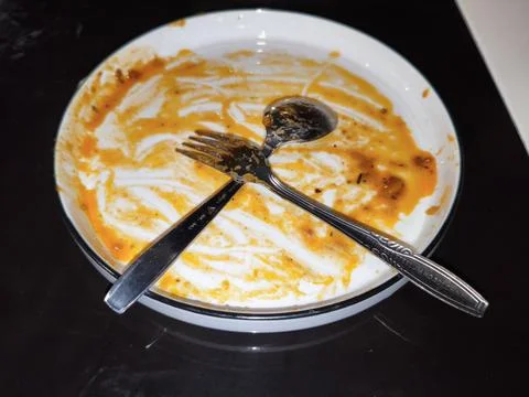 Empty Plate with Spoon and Fork The Aftermath of a Meal Stock Photos