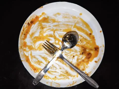 Empty Plate with Spoon and Fork The Aftermath of a Meal Stock Photos
