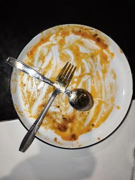 Empty Plate with Spoon and Fork The Aftermath of a Meal Stock Photos