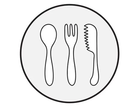 Empty plate with spoon and knife fork on a white background Illustrazione stock